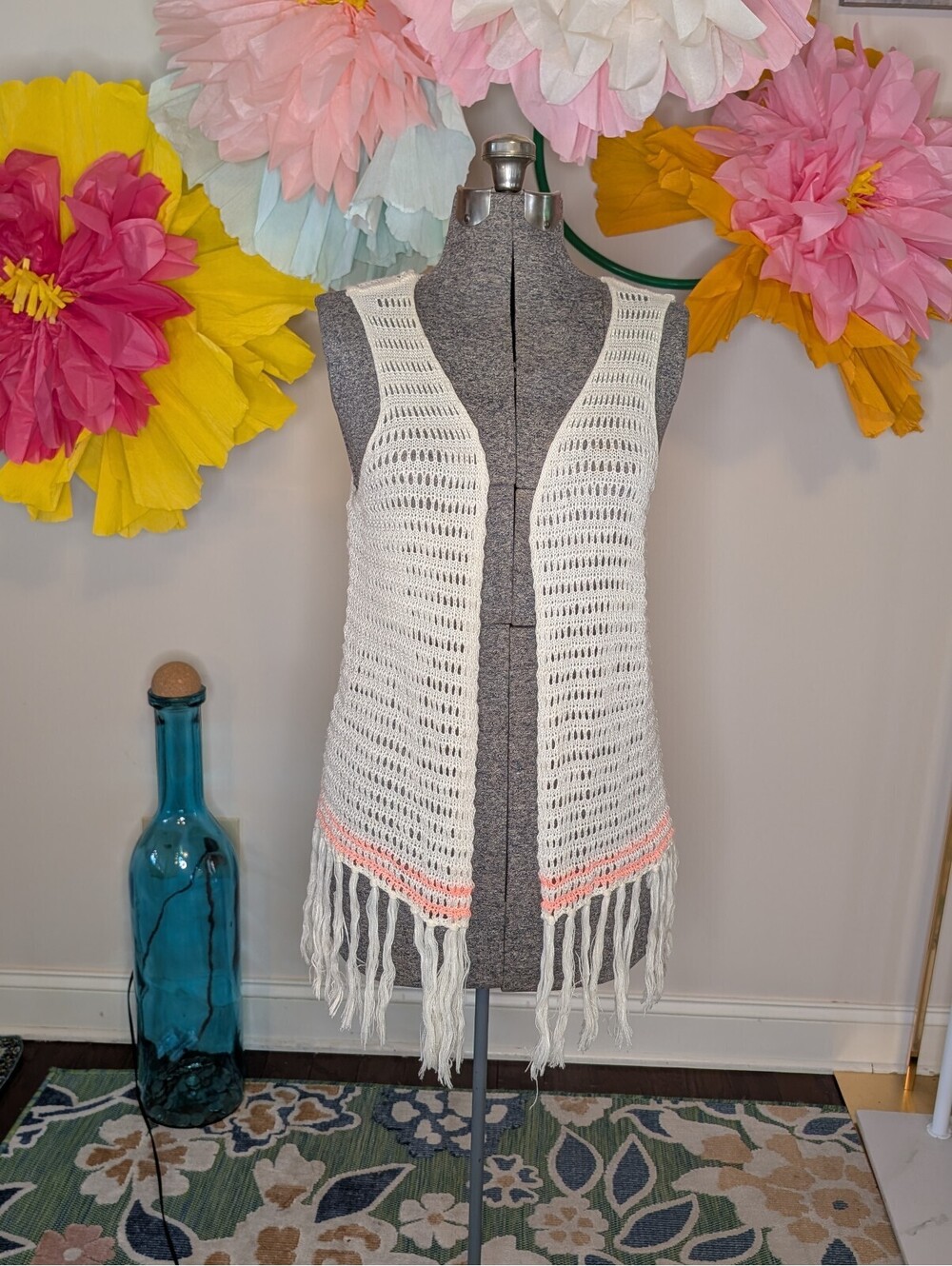 2146 - Sweet Journey Women's Crochet Knit Vest with Fringe, Medium